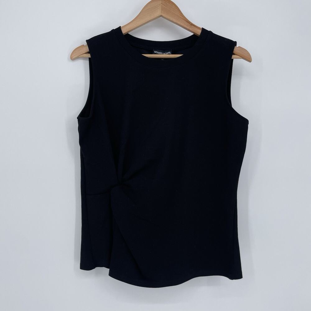 NWT Modern Works Black Twist Front Top Size M Tank Sleeveless Stretch Career - Picture 2 of 9
